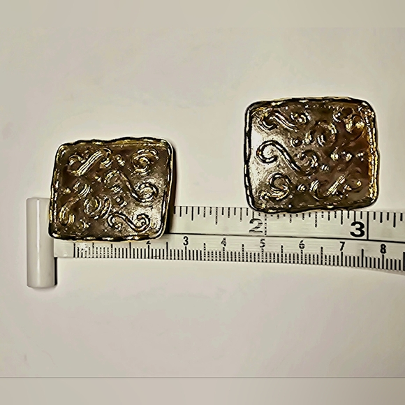 90s high fashion Avon round square S lines textured hammered clip on the - Picture 7 of 8